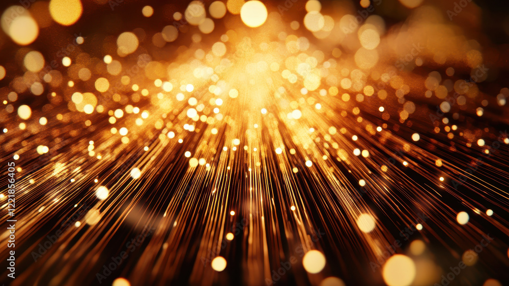 Poster golden bokeh lights create mesmerizing effect, resembling glowing data network. radiant particles an