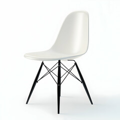 White plastic chair, black legs, modern design, studio shot, furniture catalog