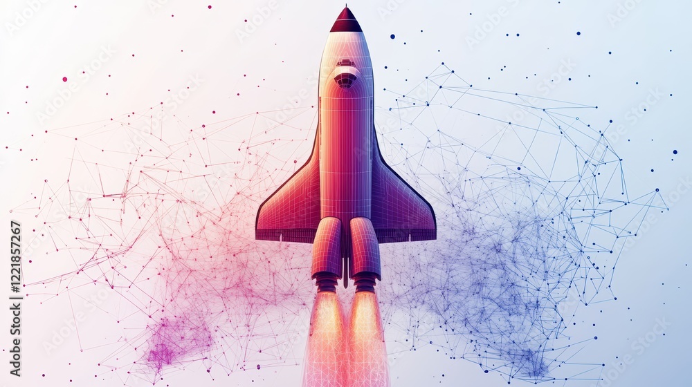 Poster a colorful rocket launches into space, surrounded by abstract cosmic patterns, symbolizing explorati