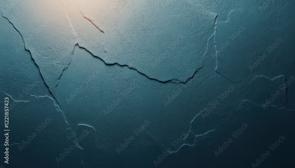 Poster textured surface with cracks and subtle glow, creating moody atmosphere. icy blue tones enhance dept