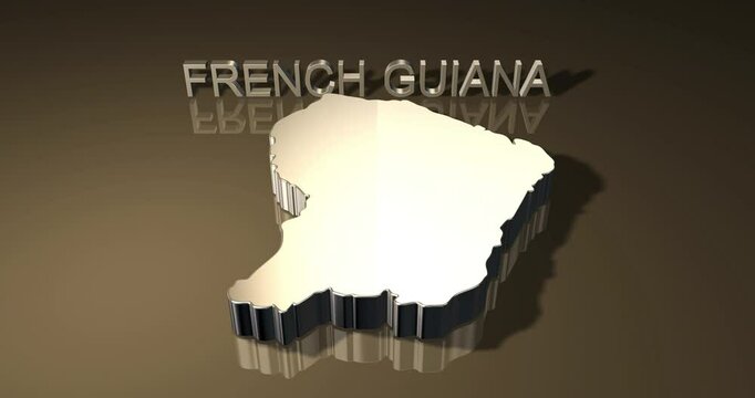 Map of French Guiana in 3D animation with golden theme