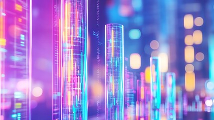 Fototapeta premium neon cityscape: futuristic data towers - cyberpunk/sci-fi