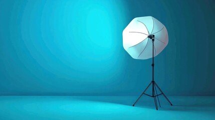 Blue studio backdrop, single light, photography setup