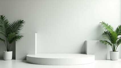 White Product Display with Greenery