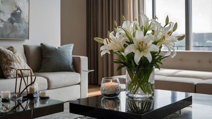Flower vase on the table in modern living room