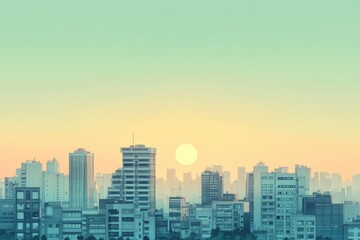 Fototapeta premium City Skyline Sunset Urban Buildings Landscape