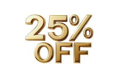3D golden text 25 percent off on transparent background