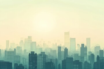 Fototapeta premium Cityscape Skyline Sunrise Hazy Modern Buildings
