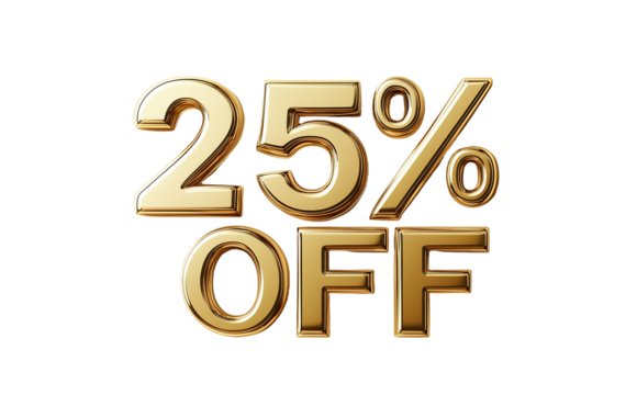 3D golden text 25 percent off on transparent background
