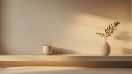 Aesthetic Arrangement of a Graceful Vase with Lush Green Plant on a Minimalist Shelf Creating a Tranquil Atmosphere Perfect for Home Decor and Interior Design Inspiration and Serenity