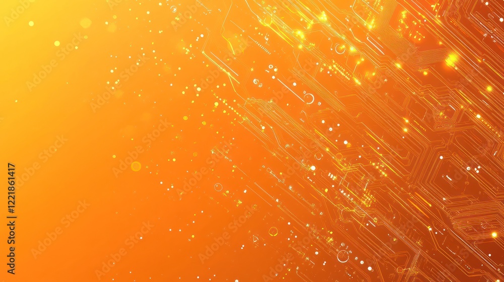 Poster orange circuit board pattern with glowing lights for technology background use