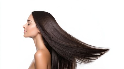 Naklejka premium Elegant Woman with Long Smooth Hair Flowing Gracefully in Profile
