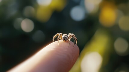 Obraz premium Tiny Spider on a Fingertip