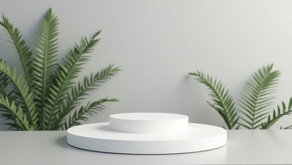 White Product Display Stand with Greenery
