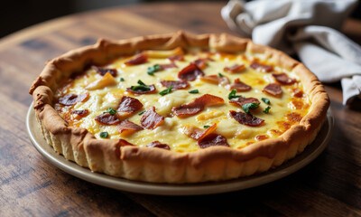 Quiche Lorraine with Bacon, Onions, and Cheese