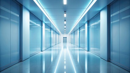 Abstract Minimalist Light Blue Corridor - Modern 3D Illuminated Space, Architectural Design, Tranquil Ambiance, Contemporary Interior, Clean Lines, Futuristic Aesthetics