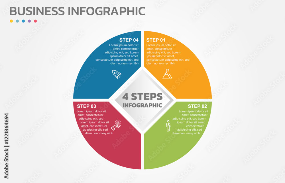 Aufkleber Visual data presentation. Cycle diagram with 4 options. Pie Chart Circle infographic template with 4 steps, options, parts, segments. Business concept. Marketing infographic vector illustration.