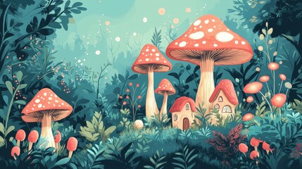 Enchanting Mushroom Forest Houses Amidst Lush Greenery