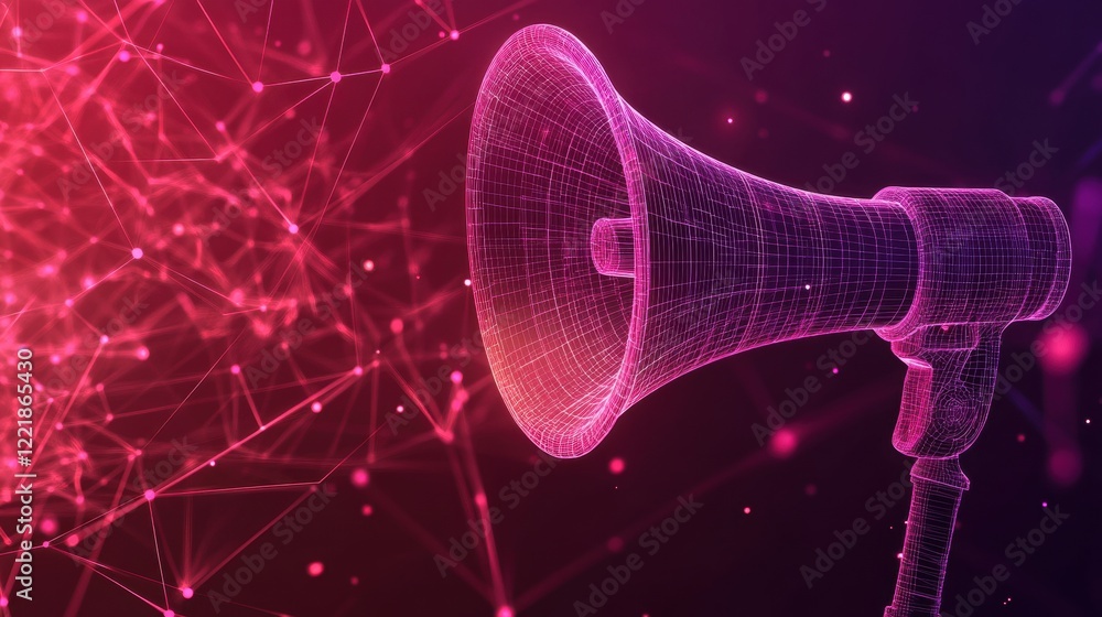 Poster a digital megaphone surrounded by a network of interconnected nodes, symbolizing communication and t