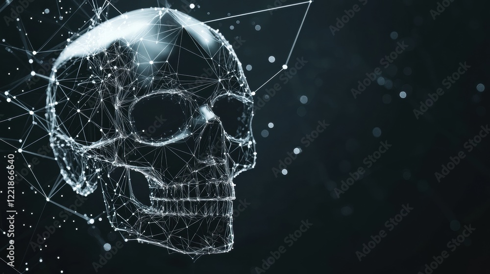 Aufkleber A digital representation of a skull made from interconnected lines and points, symbolizing data and artificial intelligence.