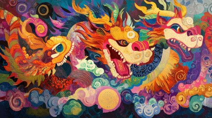 Obraz premium A vibrant painting of the Chinese zodiac animals in a traditional art style, celebrating the Lunar New Year