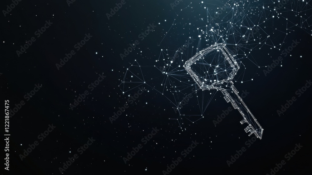Aufkleber a digital key design emerges from particles against a dark background, symbolizing security and unlo