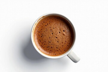 Mocha coffee against a contrasting bright white background with depth effect, liquid, texture