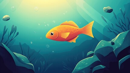 Naklejka premium An orange fish swims peacefully in an underwater scene