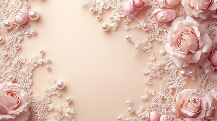 Fototapeta premium a picture of a beautiful pink rose and pearl border