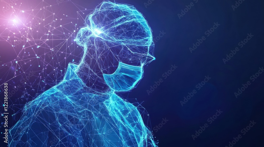 Aufkleber a digital representation of a surgeon, highlighted by glowing lines and particles, symbolizing techn