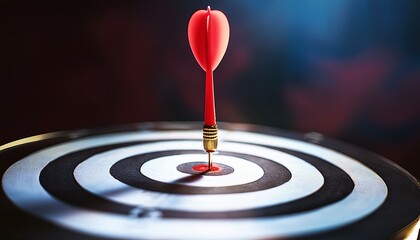Fototapeta premium Red dart hitting the bullseye on a dartboard.