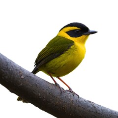 Fototapeta premium Weaverbird side view full body isolate on transparency background PNG. Lifelike Ultra Realistic Photo of a Fire-throated Warbler Bird.Tomtit bird isolated on transparent background.