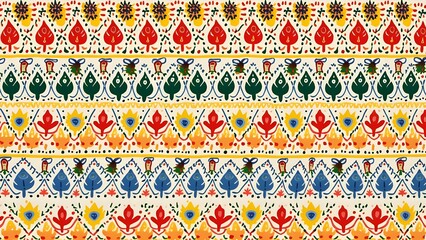 Hexagonal Geometrics and Paisleys A Bright Rajasthani Block Print Pattern