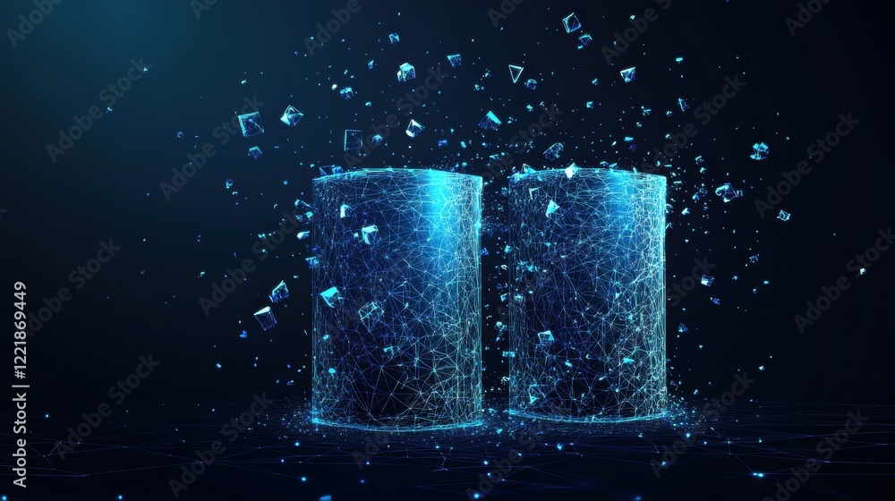 Poster two glowing cylindrical shapes surrounded by shimmering particles create a captivating visual effect