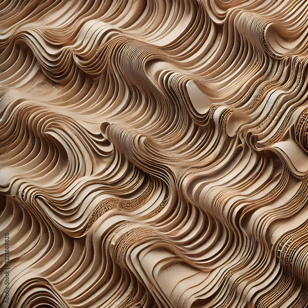 Poster wavy layers create a textured, three-dimensional pattern reminiscent of wood grain or topographical 