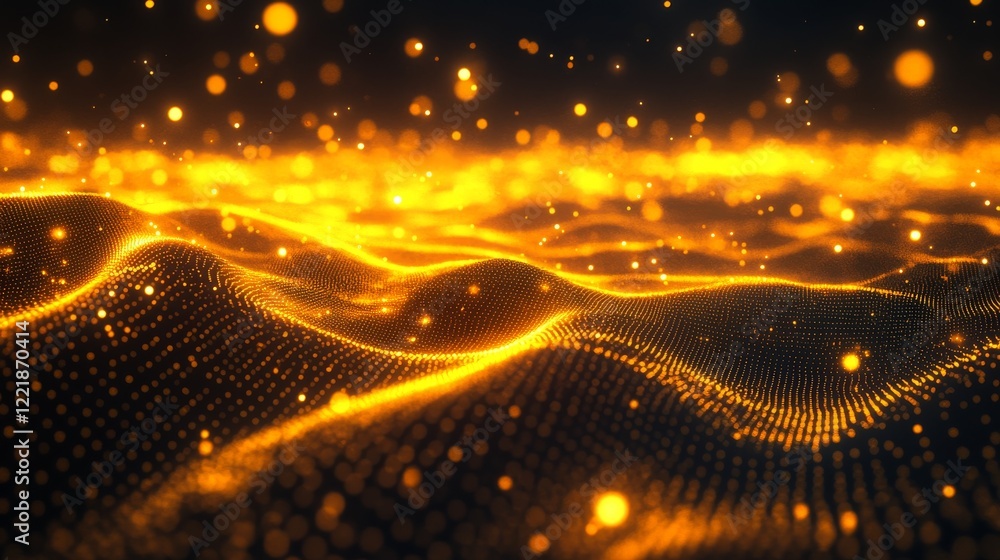 Poster golden particle waves abstract background design