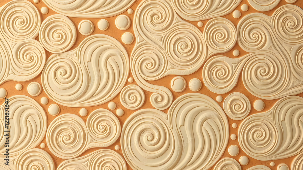 Aufkleber an abstract pattern of swirling, organic shapes in shades of beige and orange, creating a mesmerizin
