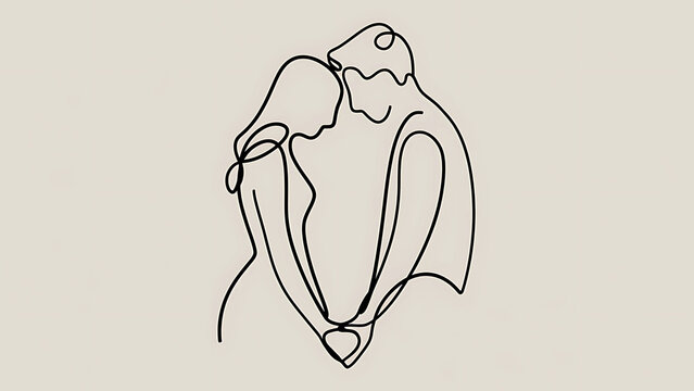 Naklejki line art illustration of a couple showing love