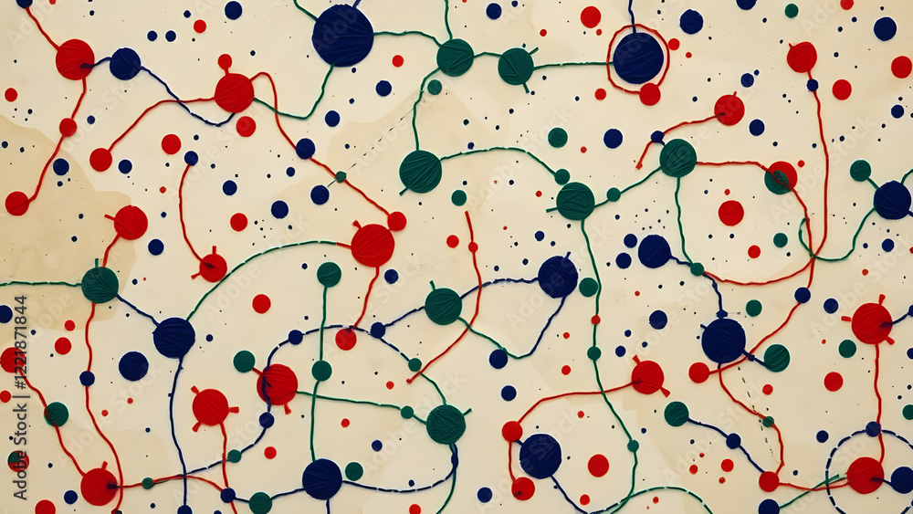 Aufkleber an abstract illustration featuring a network of colorful threads connecting a scattered arrangement 