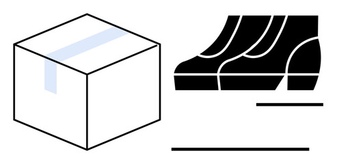 Simple package with tape and stylized business shoe steps. Ideal for logistics, shipping, corporate growth, delivery, business journey, steps to success, and progress concepts. Modern flat line