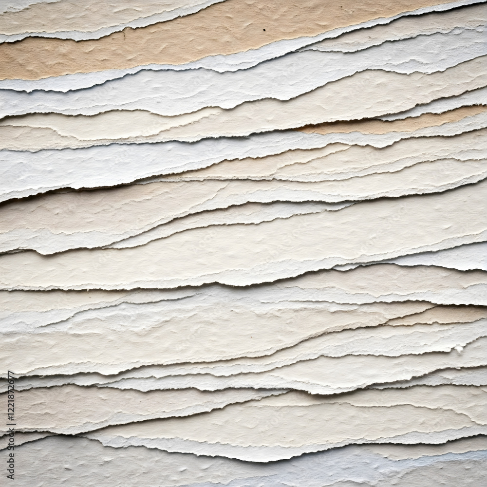 Aufkleber stacked layers of torn paper with varying shades of white and beige, creating a textured and organic