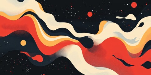 Abstract Cosmic Waves of Red Orange and Cream