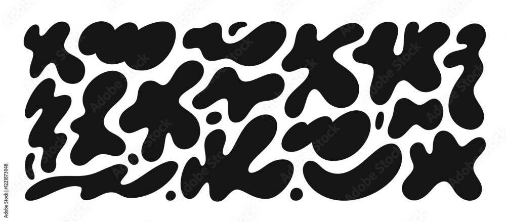 Poster Set of abstract liquid vector shapes. Fluid blobs elements for collages and design.