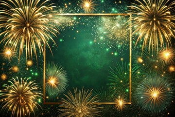Golden Fireworks New Year's Eve Party Background with Frame - Sparkling Celebration Image