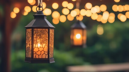 Elegant Lanterns with Warm Glowing Light in a Beautiful Outdoor Setting