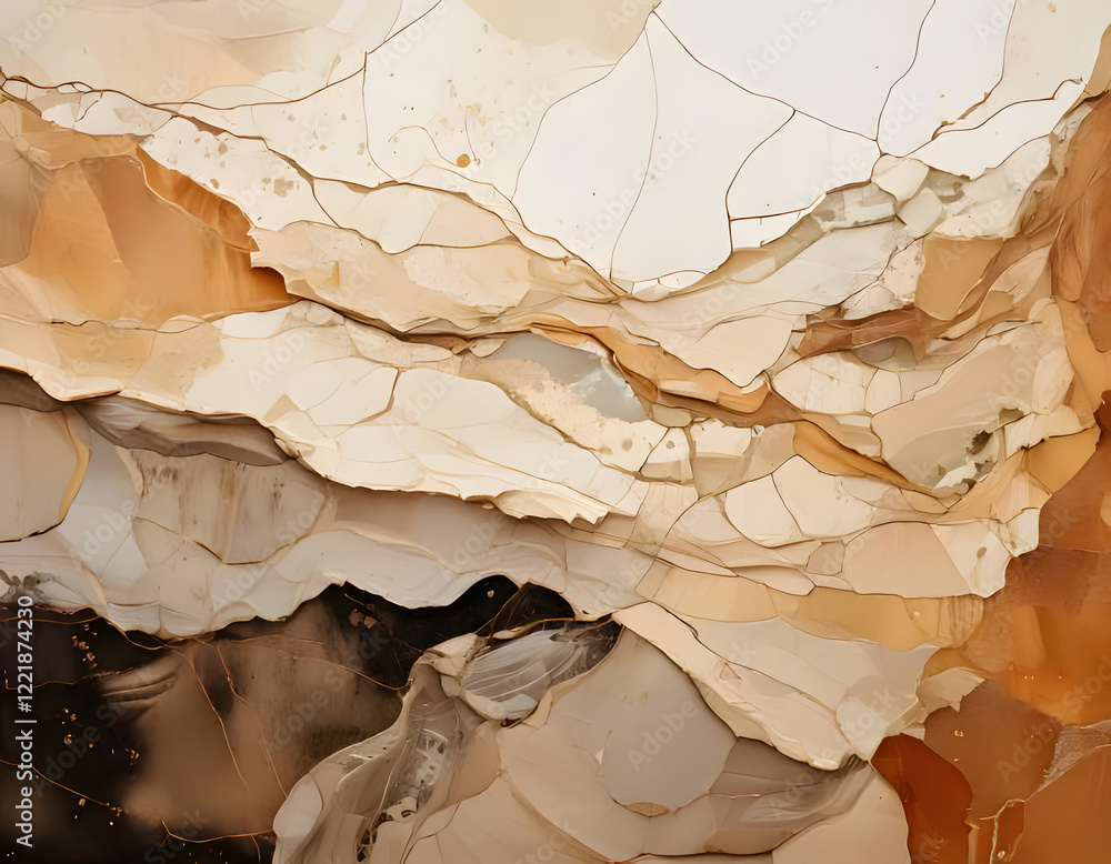 Poster layers of torn and peeling paper in neutral tones create a textured abstract background