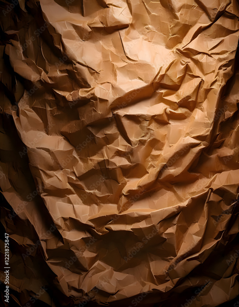 Aufkleber crumpled brown paper with deep shadows, creating a textured and dramatic abstract background