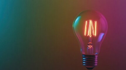 Illuminating Ideas: A Glowing Vintage Lightbulb Against a Vibrant Gradient Background