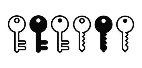 key symbol icon vector design black white color simple outline and black filled illustration collection sets