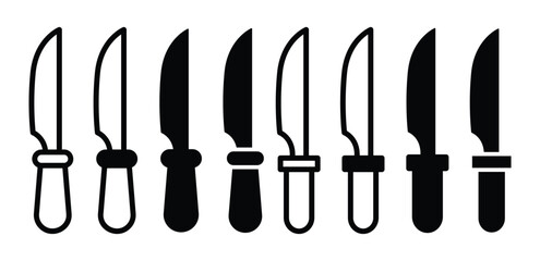 knife icon symbol vector design black white color simple outline and black filled illustration modern flat style set